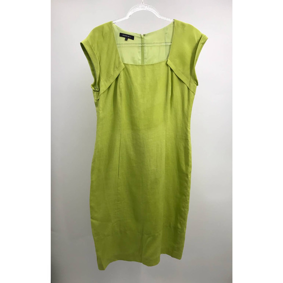 Lafayette 148 Lime Green Linen Square Collar Cap Sleeve Straight Sheath Dress 8 - Picture 2 of 11